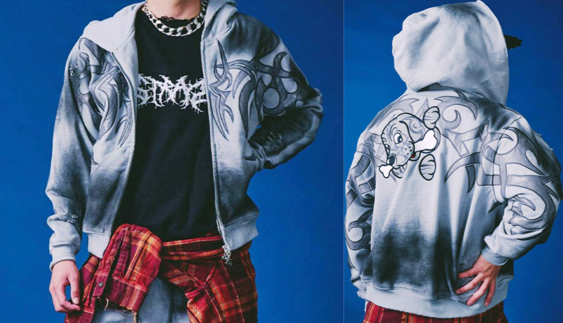 GALFY(ガルフィー)グレーのプリントスウェットパーカー