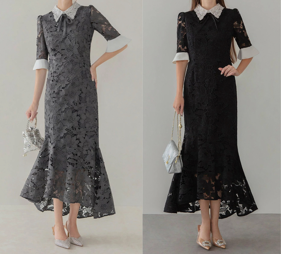 Leja（レジャ）グレーのレースワンピース