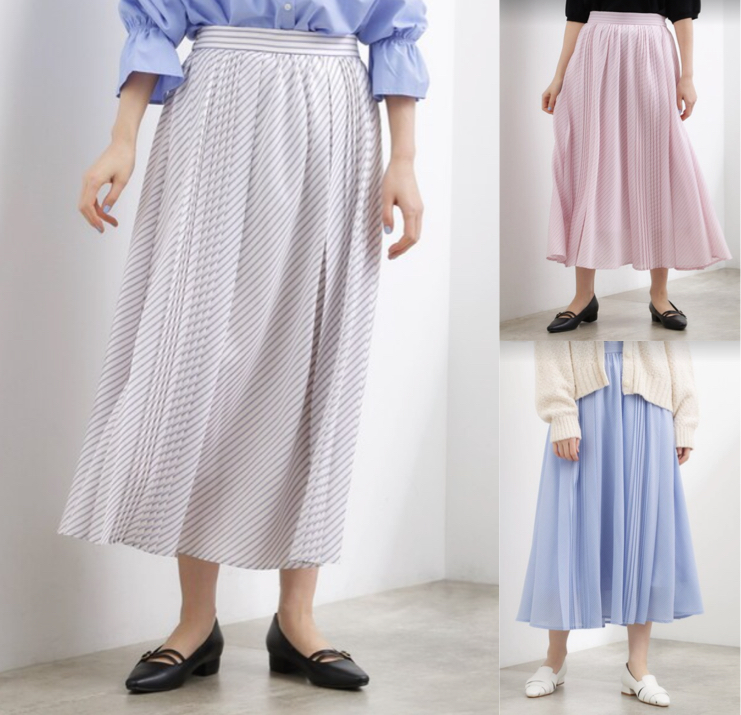 grove（グローブ）ホワイトのストライプ柄プリーツスカート