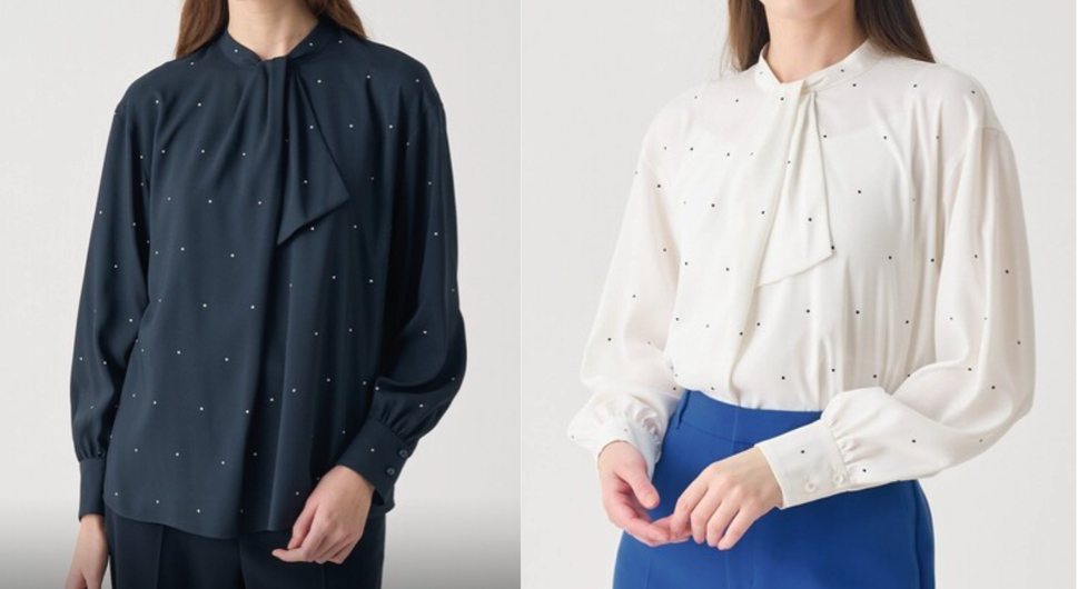 ANAYI（アナイ）ネイビーのピンドットプリントブラウス