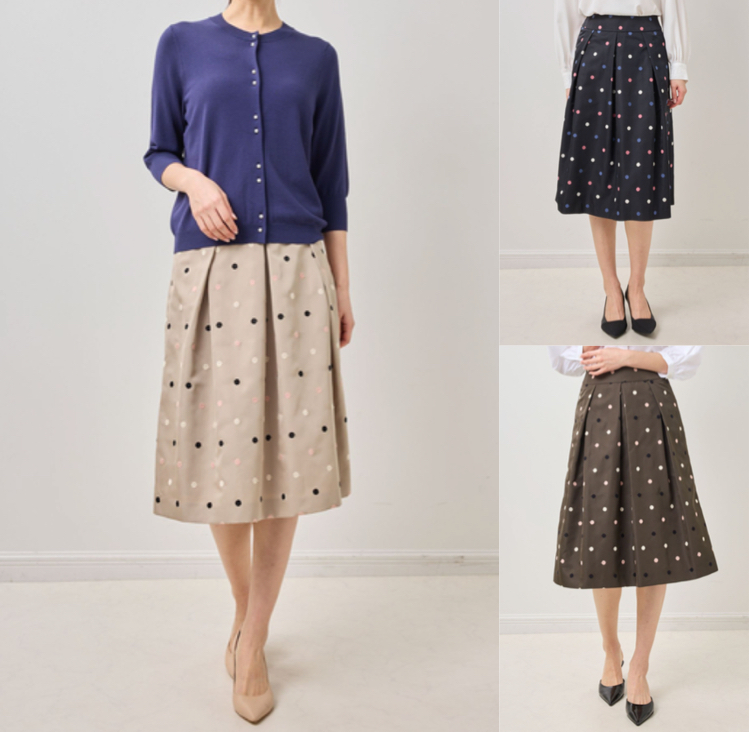 NARACAMICIE（ナラカミーチェ）ベージュのカラフルドットタックスカート