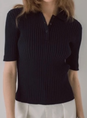 maison de dolce（メゾン ド ドルチェ）ネイビーのポロニット