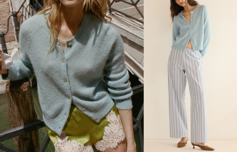 DÔENブルーのカーディガン