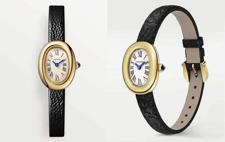 cartierブラックの細ベルト腕時計