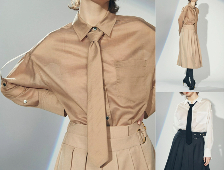 GRACE CONTINENTALベージュのネクタイ付きシャツ