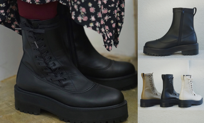 SAKIAS×DEPT(サキアスxデプト)ブラックのレースアップブーツ