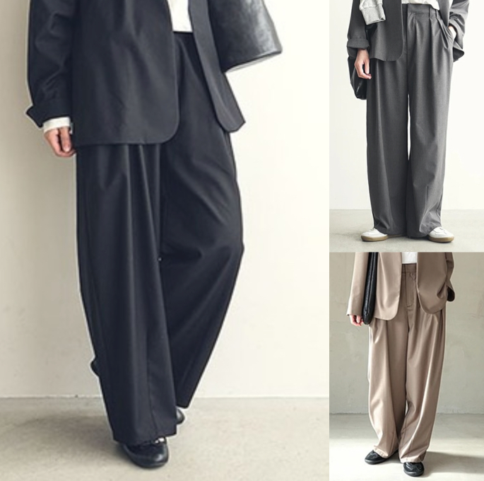 SOLAMONAT LARME（ソラモナラーム）ブラックのタックパンツ