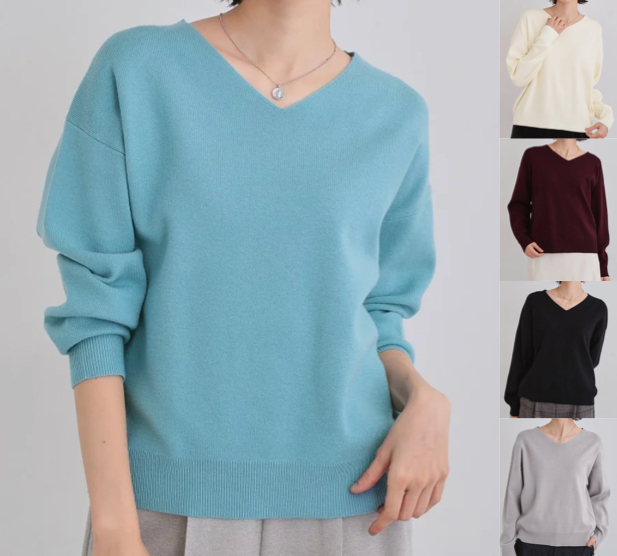 THE SHOP TK(ザ ショップ ティーケー)ブルーのVネックニット