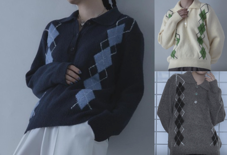 miette（ミエット）ネイビーのアーガイル柄ニット