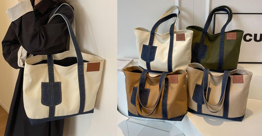 FZCYホワイトxネイビーのトートバッグ