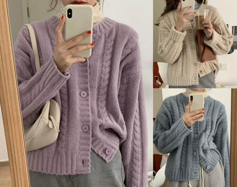 パープルのカーディガン