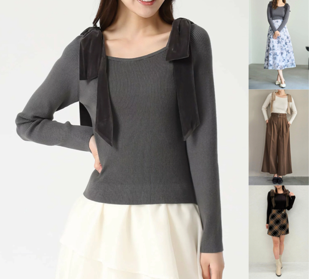 
31 Sons de mode (トランテアン ソン ドゥ モード)ブラックの肩リボンニット