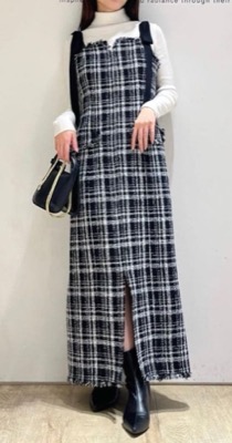Mystrada（マイストラーダ）ネイビーのチェック柄ツイードワンピース