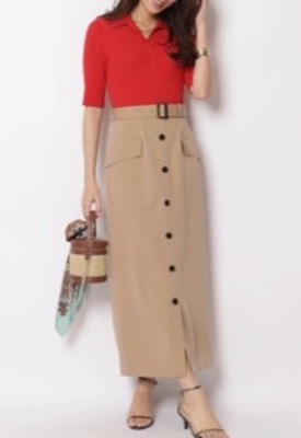 JUSGLITTY（ジャスグリッティー）レッドxベージュのドッキングワンピース