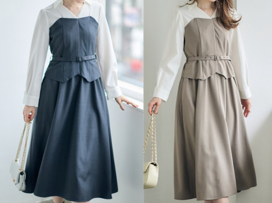 12Twelveagenda（トゥエルブアジェンダ）ネイビーのビスチェドッキング風ワンピース