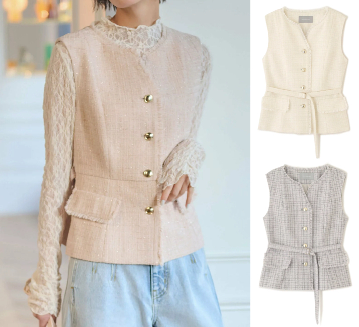 JILL by JILL STUART（ジル バイ ジルスチュアート）ベージュのツイードジレ