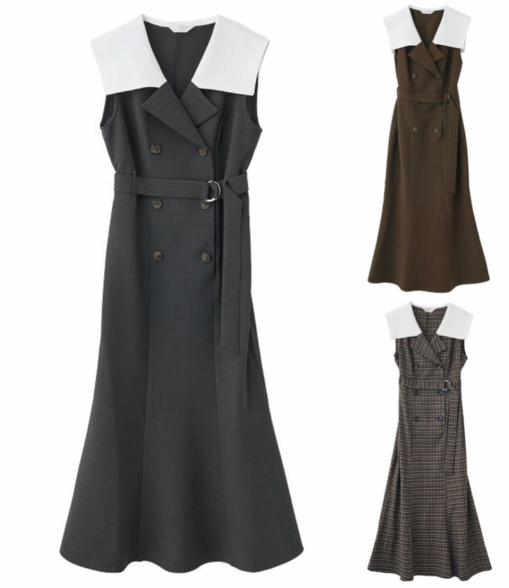 LILLIAN CARAT（リリアンカラット）チャコールのバイカラージャケットワンピース