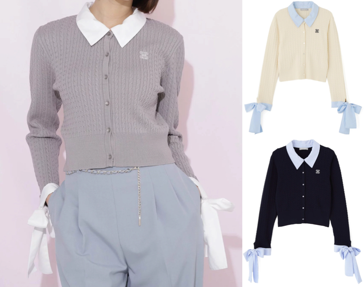 JILL by JILL STUART（ジルスチュアート）グレーの袖リボンカーディガン