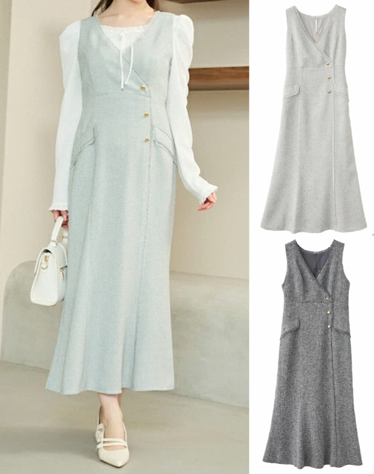 LILLIAN CARAT（リリアンカラット）ミントグリーンのツイードマーメイドワンピース