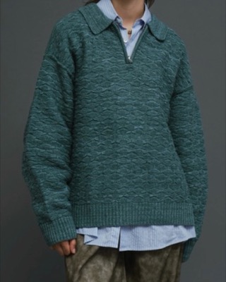 soerte（ソエルテ）ライトグリーンのハーフジップジャガードポロニット