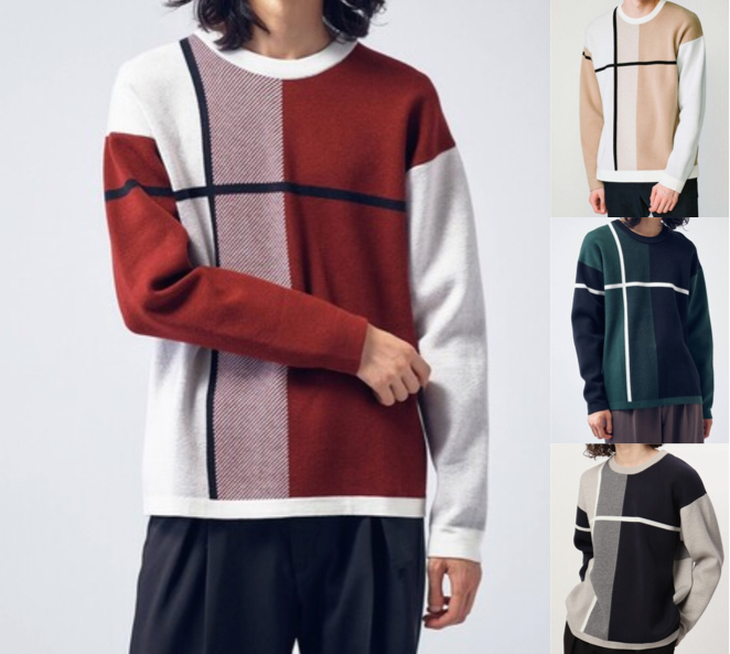 tk.TAKEO KIKUCHI（ティーケータケオキクチ）赤いライン柄ニット