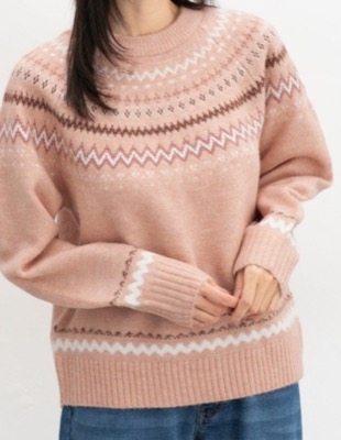 Honeys(ハニーズ)ピンクのノルディック柄ニット