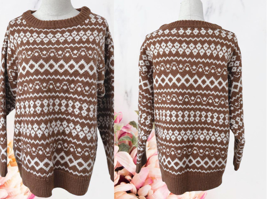 LOWRYS FARMブラウンのノルディック柄ニット