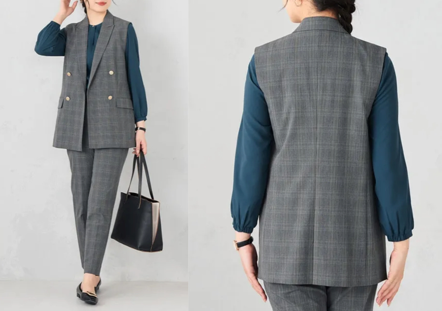 aokiグレーのチェックジレ