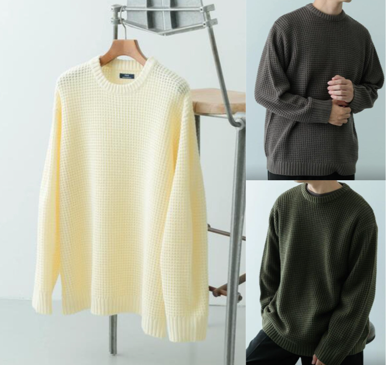 ITEMS URBAN RESEARCH(アイテムズ アーバンリサーチ)ライトイエローのワッフル編みニット