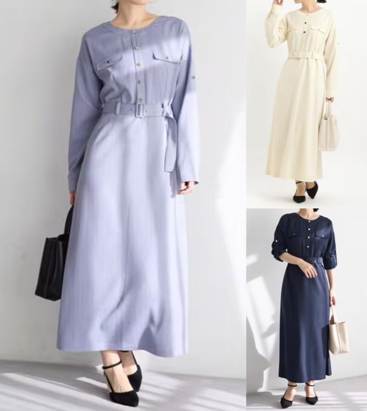 Andemiu（アンデミュウ）ブルーのノーカラーワンピース