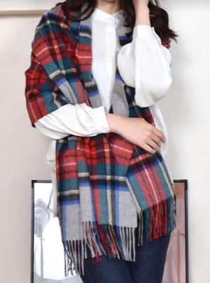 Merfirge(メルフィルジュ)赤いチェック柄カシミヤストール