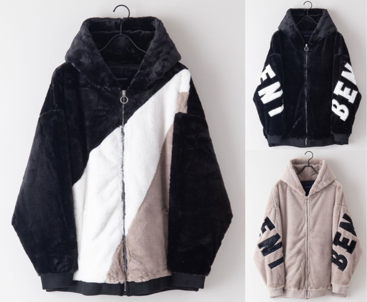 BLUE STANDARD(ブルースタンダード)ブラックxホワイトのエコファーフーディージャケット