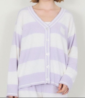 PAUL&JOE(ポールアンドジョー)ホワイトxパープルのボーダーカーディガン