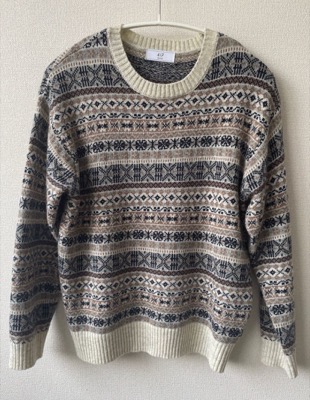 EDIFICE(エディフィス)ホワイトのノルディック柄ニットセーター