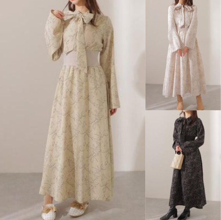 Lace Ladies(レースレディース)ベージュのボウタイリボンワンピース