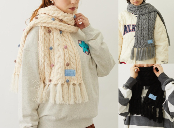 
MILKFED. (ミルクフェド)ホワイトのポンポンつきマフラー