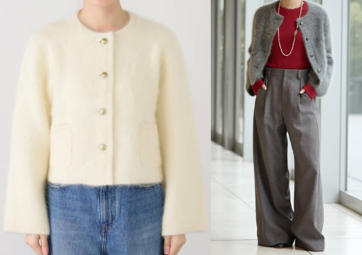 IENAホワイトのノーカラージャケット