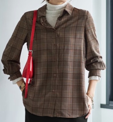 STYLE DELI（スタイルデリ）ライトブラウンのチェック柄シャツ