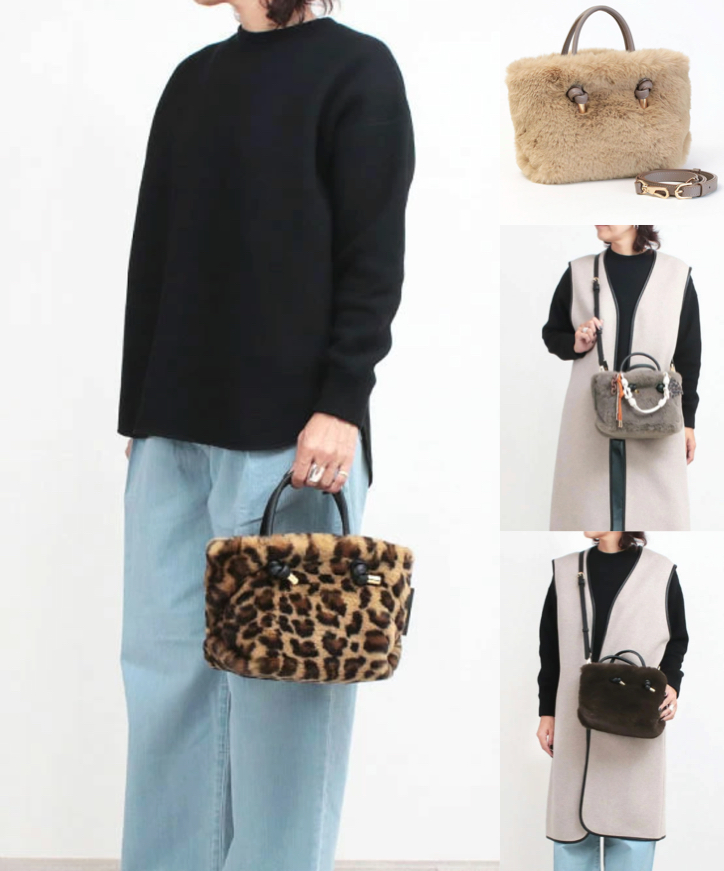 VIOLAd'ORO（ヴィオラドーロ）レオパード柄ファーハンドバッグ