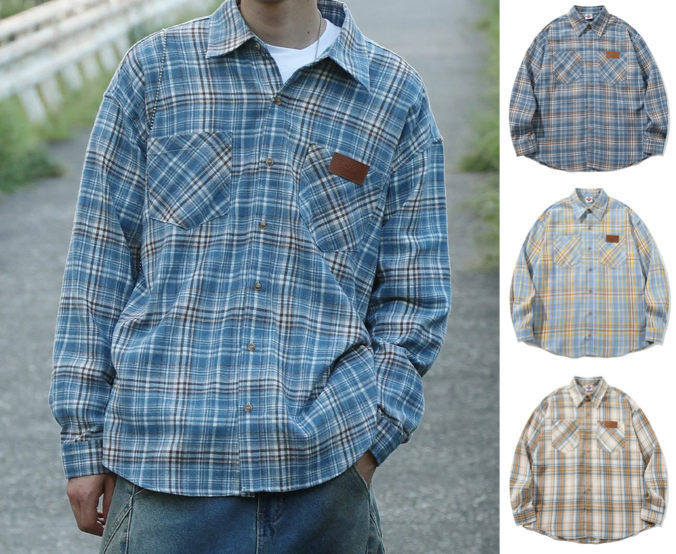 HOOK(フック)ブルーのチェック柄シャツ