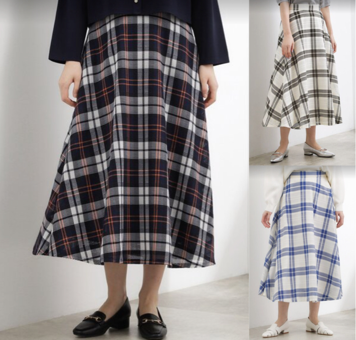 grove（グローブ）ネイビー系のチェック柄フレアスカート