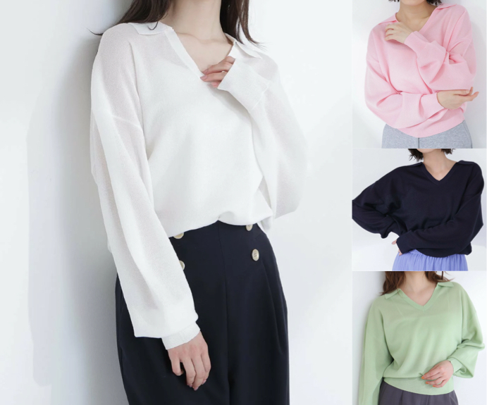 NATURAL BEAUTY BASIC（ナチュラルビューティーベイシック）ホワイトのスキッパーニット