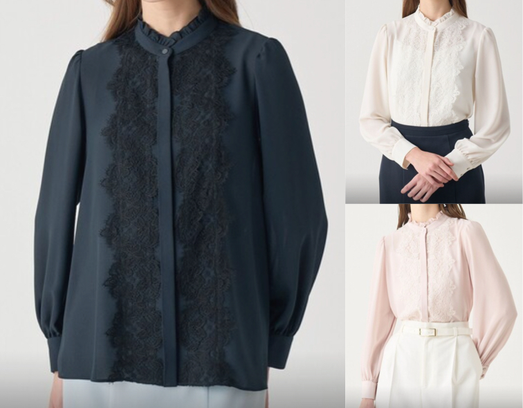 ANAYI（アナイ）ネイビーのレースブラウス