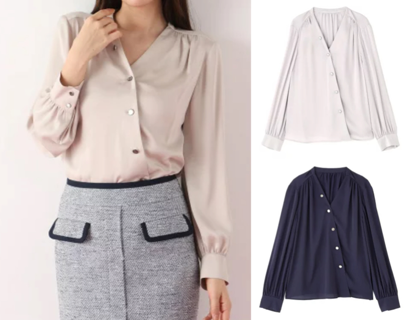 PINKY&DIANNE（ピンキーアンドダイアン）ベージュのVネックブラウス