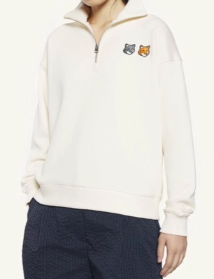 Maison Kitsune（メゾンキツネ）ホワイトのハーフジップスウェット