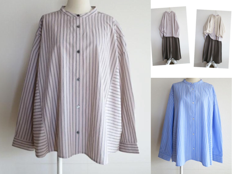 ista-ireベージュのストライプシャツ