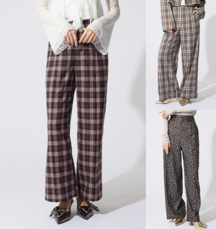 rienda（リエンダ）ピンクのチェック柄パンツ