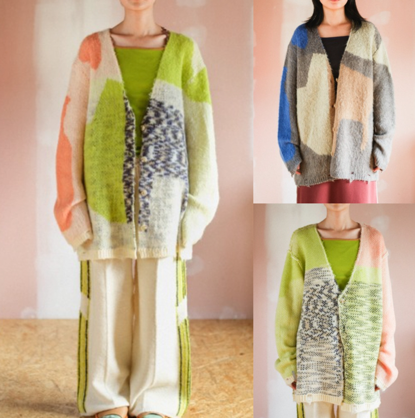 pammライムグリーン×オレンジ系のカーディガン