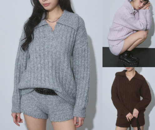 ENVYMグレーのリブポロニット