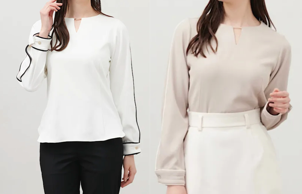 familiarexistenceホワイトの配色ラインブラウス